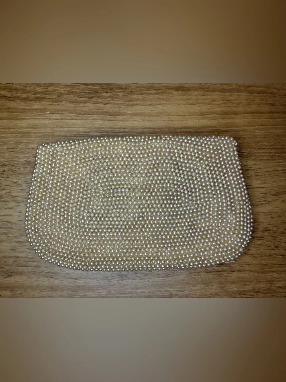 Vintage Champagne Pearl Silver Beaded Clutch Hand Made in Japan Sume California